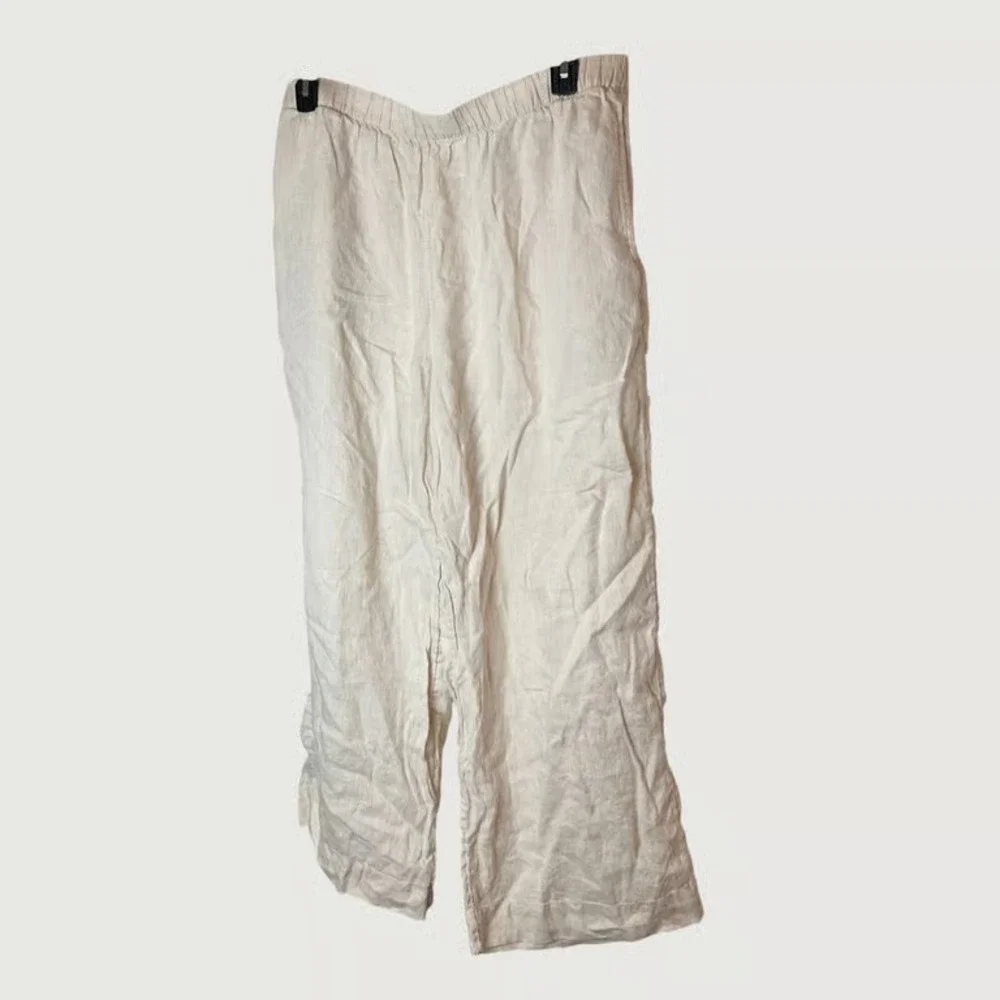 H&M Off White 100% Linen Wide Leg Pants Size XL